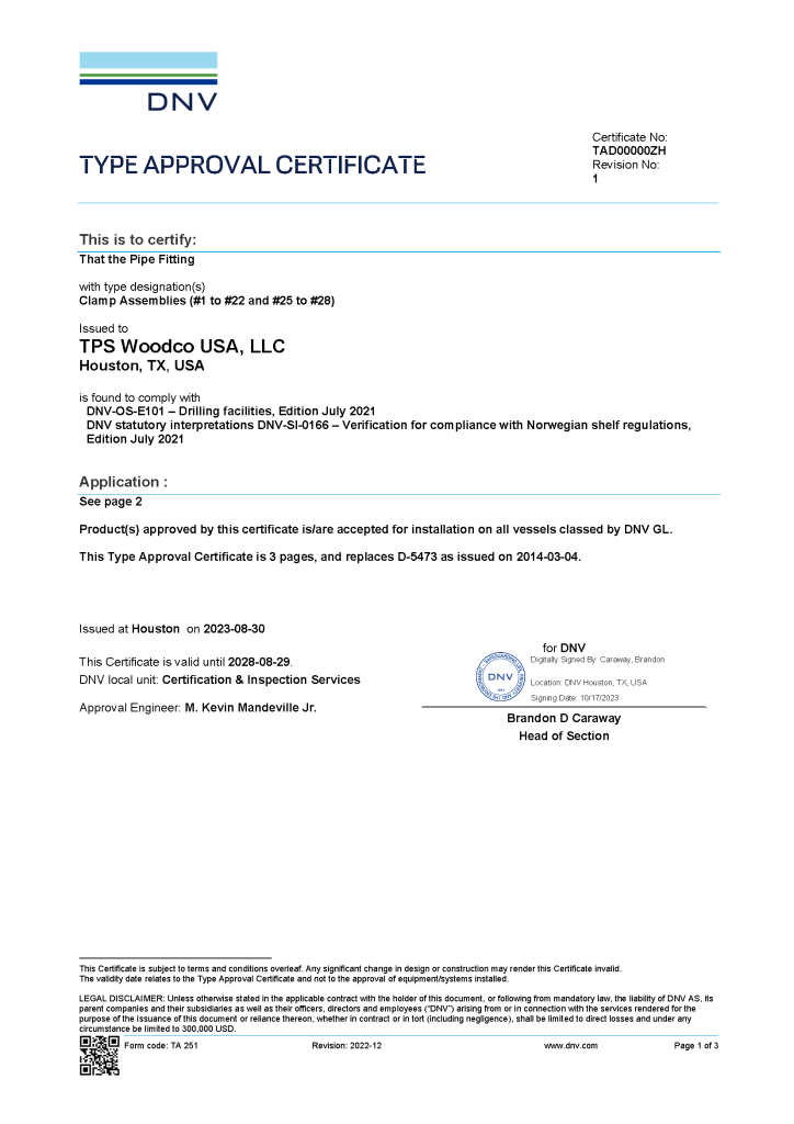 Woodco USA DNV GL Certificate
